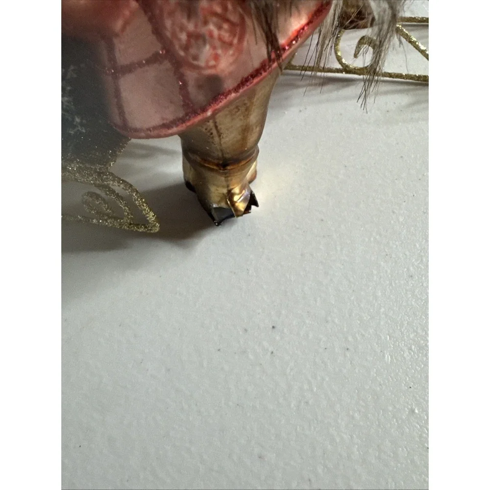 POTTERY BARN - New Mercury Glass GNOME Ornament Sled Faux Fur Beard - Set Of 2